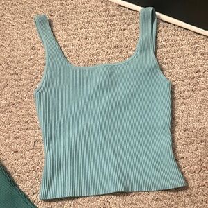 Babaton Sculpt knit Ribbed Tank Top in Teal